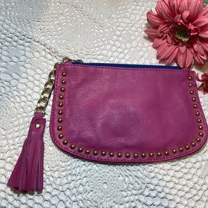 Alberta Di Canio Italian leather studded clutch with tassel